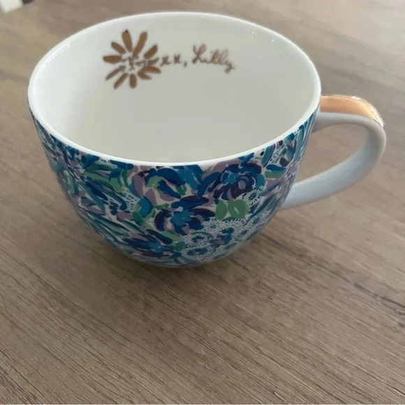 Lilly Pulitzer Coffee Ceramic Mug Lion Around Blue /Green Floral Gold Trim 12 oz - Picture 5 of 8
